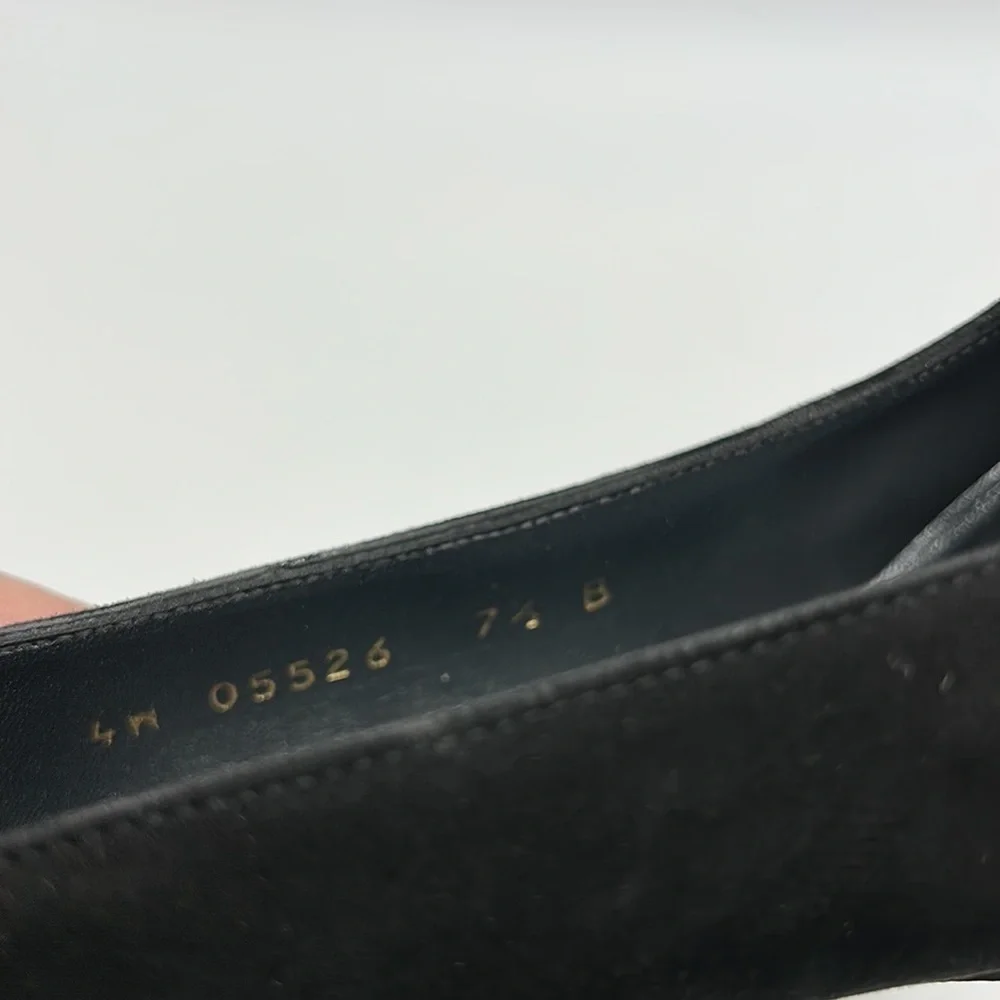 Stuart Weitzman‎ Black Suede Heels Women's 7.5 B Patent Heel Square Toe